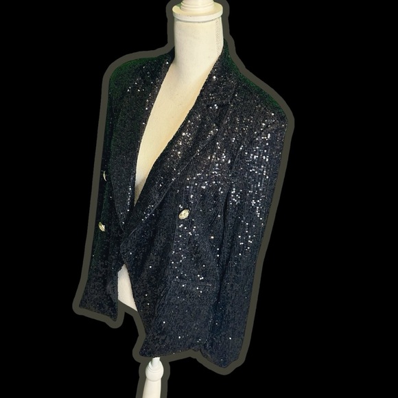 NWT Alexia Admor ‘Abbi’ Shimmering Sequined Blazer in Black Size 8 - Picture 11 of 16